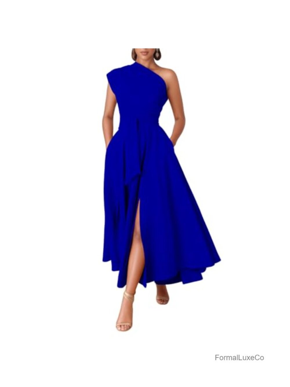 Elegant One Shoulder Asymmetrical A-Line Maxi Dress with Slit